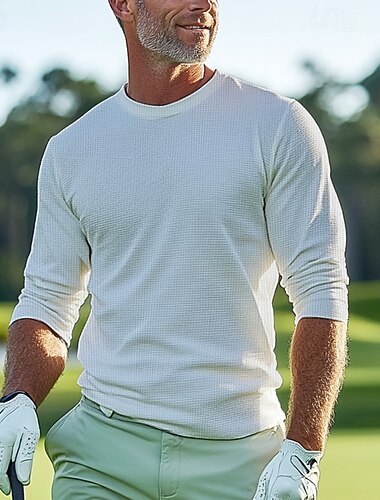  男性用 ワッフルシャツ Tシャツ ティートップ 長袖シャツ 長袖 クルーネック 春 & 秋 平織り ファッション デザイナー ベーシック クラシック バケーション ストリート お出かけ ブラック ホワイト グレー メンズトップTシャツ