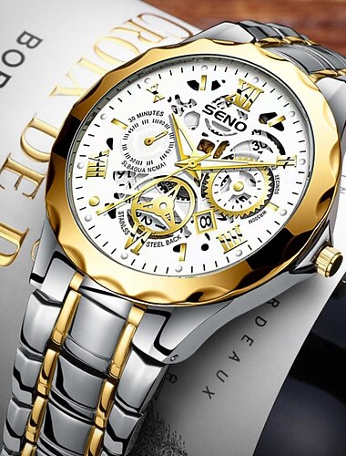  Nowy zegarek męski ze stalowym szkieletem kwarcowym modny trend wodoodporny luminescencyjny kalendarz prosty relaksujący zegarek sportowy