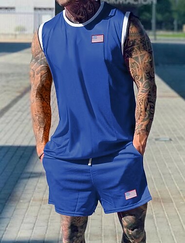  Hombre Camiseta de tenis Conjunto de pantalones cortos y camiseta Traje casual sin mangas Sin Mangas Cuello Barco Verano Bloque de color Ropa de Gimnasia Casual 2 Piezas Vacaciones Ropa Cotidiana