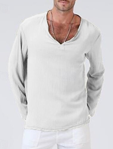  Herren leinenhemd T Shirt T-Shirt Langarmshirt Langarm V Ausschnitt Sommer Frühling & Herbst Gestreift Vintage Mode V-Ausschnitt Arbeit Büro / Karriere Lässig Schwarz Weiß Grün Top T-Shirt für Herren