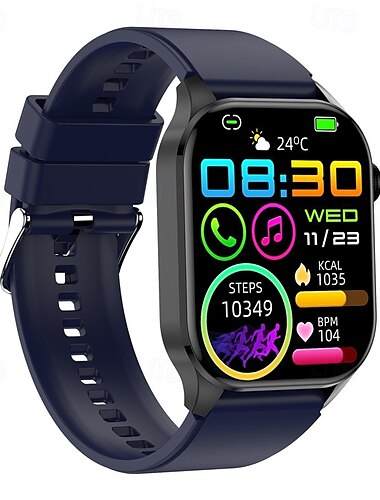  שעון חכם בגודל 2 אינץ' עם מסך ישן Bluetooth התקשר לעוזרת הקולית קצב הלב ניטור רמת הסוכר בדם עמיד למים שיחת בלוטות' לא פולשנית מדידת רמת הסוכר בדם מדידת רכיבי הדם