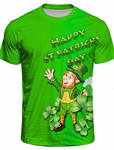  Pyhän Patrickin päivä Kissa Shamrock irlantilainen T-paita 3D Onnekas apila Kuvitettu Käyttötarkoitus Pariskuntien Miesten Naisten Aikuisten Pyhän Patrickin päivä 3D-tulostus Juhla Rento / arki