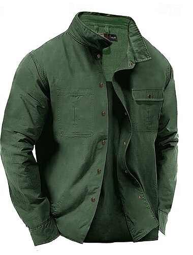  Herren Hemd Sommerhemd Lässiges Hemd Knopfhemd Cargo-Shirt Schwarz Marineblau Grün Kaki Langarm Feste Farbe Kragen Urlaub Täglich Bekleidung Modisch Brautkleider schlicht Komfortabel