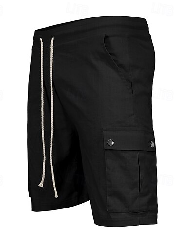  Herren Cargo Shorts Kurze Hosen Shorts Kurze Hosen Leinenshorts Kurze Hosen Sommer-Shorts Strandshorts Kurze Hosen Kordelzug Elastische Taille Multi Pocket Glatt Komfort Atmungsaktiv Knielänge