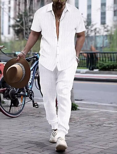  Hombre 2 Piezas Conjunto de camisa Conjuntos a juego Camisa casual Abotonar la camisa Blanco Rosa Azul Marino Oscuro Verde Trébol Manga Corta Plano Cuello Vacaciones Diario Ropa Moda Casual