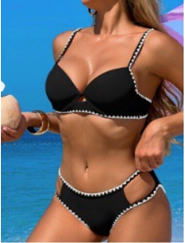  Femme Maillots de Bain Bikinis 2 pièces Slip Brésilien Maillot de bain Dos Nu Mince Vacances Tenues de plage Couleur unie Col V Sans Manches Maillots de bain