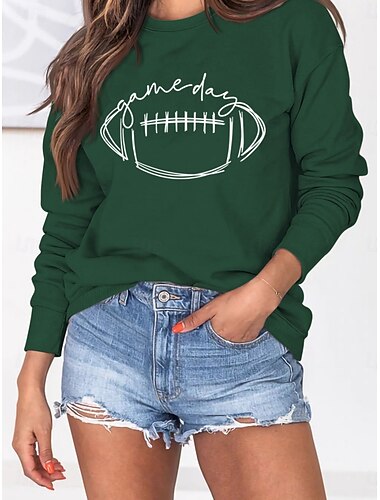  Damen Graphic Brautkleider schlicht Langarm Rundhalsausschnitt Normale Oberteile Strasse Alltagskleidung Bedruckt Schwarz Grün Khaki Herbst Winter