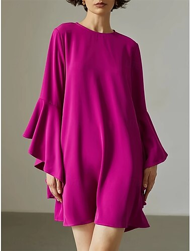  Mulheres Minivestido Vestido elegante Elegante Estilo bonito à moda Férias Festa Diário Normal Tecido Manga Longa Gola Redonda Rosa Primavera Outono
