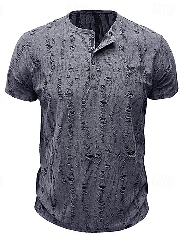  Per uomo Camicia Henley Waffle Magliette Manica corta Tinta unica Liscio Vintage Chicco squallido Bottoni Henley Informale Estate Primavera & Autunno CaffÃ¨ Marrone Nero Grigio Maglietta Henley
