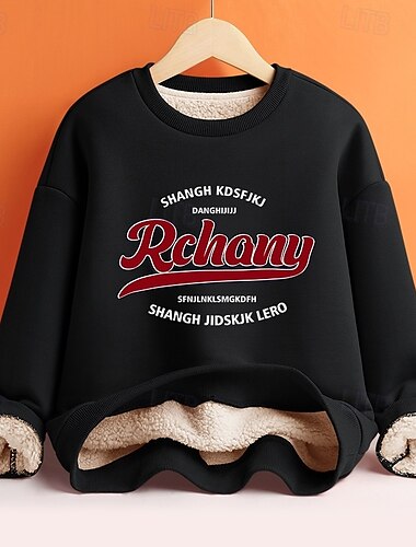  Дети Девочки Толстовка Графика Буквы Длинный рукав Crewneck Зима Спорт Уличный стиль Повседневные Хлопок на открытом воздухе Повседневные Стандартный