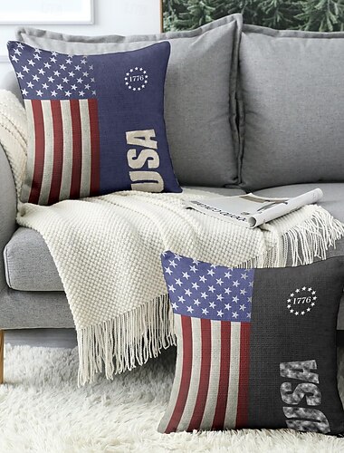  Vintage dekorative Kissenbezüge 1 Stück Unabhängigkeitstag amerikanische Flagge Nationalflagge weicher quadratischer Kissenbezug Kissenbezug für Schlafzimmer Wohnzimmer Sofa Couch Stuhl Khaki