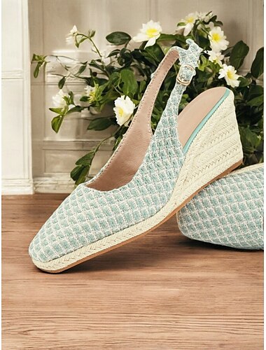  Groene geweven sandalen met sleehak voor dames in bohemian-stijl - comfortabele zomersandalen voor dagelijks gebruik en strandvakanties