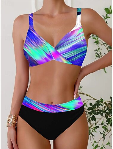  Dames Zwemkleding Bikini 2 stuks Brutaal Zwempak Blote rug Slank Vakantie Strand Kleding Ombre V-hals Mouwloos Badpakken