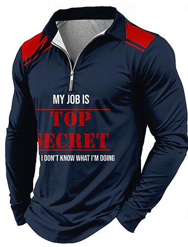  Herren Buchstabe Poloshirts mit Reißverschluss Golfshirt Langarm Polo-Shirts Hemden mit Kragen Lässig Outdoor Straße Alltagskleidung 3D-Druck Viertelreißverschluss-Poloshirt Frühling Herbst Winter