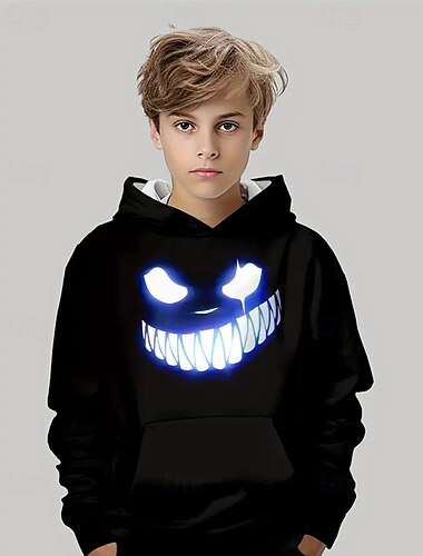  Chico 3D Graphic Caricatura Sudadera Manga Larga Primavera Otoño Moda Ropa de calle Niños 4-12 años Con Capucha Exterior Casual Diario Ajuste regular