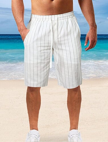  Bărbați Pantaloni Scurți Pantaloni scurți din in Pantaloni scurți de vară Pantaloni scurți de plajă Buzunar Cordon Talie elastică Dunga Confort Respirabil Lungimea genunchiului În aer liber Concediu
