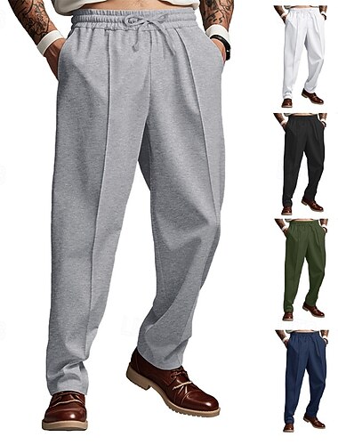  Homens Calças Esportivas Calças Calça casual Calças Plissadas Bolsos Com Cordão Cintura elástica Tecido Conforto Macio Comprimento total Esportes O negócio Diário Moda Roupa de rua Preto Branco