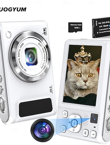  4k digitalkamera med 16x digital zoom med dobbel linse autofokuspunkt og opptakskamera kompaktkamera for reise