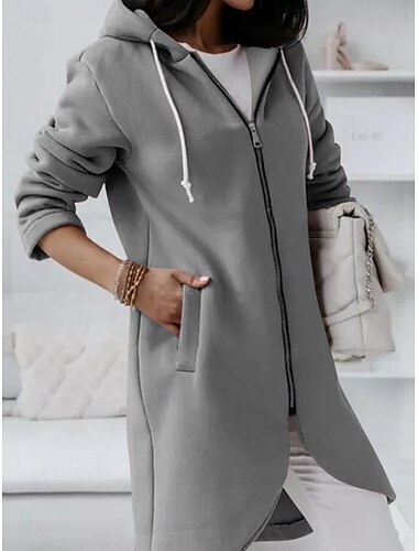  Damen Wintermantel Winterjacke Hoodie Jacke Outdoor Strasse Täglich Herbst Winter Standard Mantel Regular Fit warm halten Atmungsaktiv Zeitgenössisch Stilvoll Jacken Langarm Feste Farbe Mit Taschen