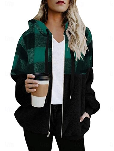  Damen Wintermantel Winterjacke Teddy-Mantel Hoodie Jacke Outdoor Strasse Täglich Herbst Winter Standard Mantel Regular Fit warm halten Atmungsaktiv Zeitgenössisch Stilvoll Jacken Langarm Streifen und