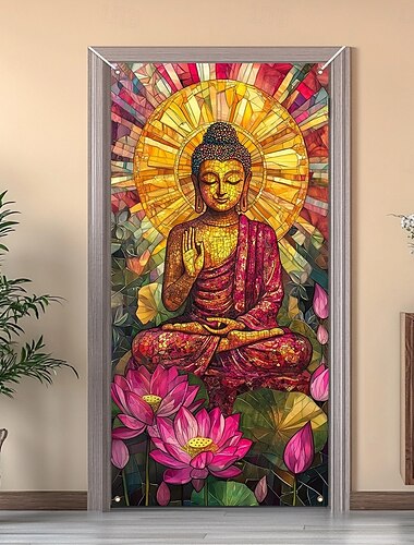  vitrážový efekt dveřní dekorace dveřní kryty buddha boho gobelín dveřní záclona dekorace pozadí vnitřní/venkovní dveřní banner pro přední dveře statku