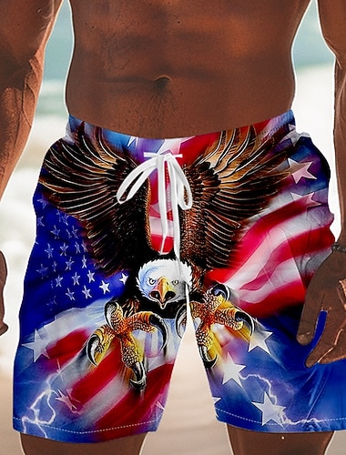  Herren American US-Flagge Adler Patriotisch Badehosen Schwimmshorts Boardshorts Mittlere Taille Streetwear Hawaiianisch Freizeit Urlaub Alltagsurlaub Mit Kordelzug Elastischer Bund 3D Druck