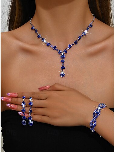  elegantes Strass-Schmuckset für Damen, bestehend aus Halskette, Ohrringen und Armband, perfekt für Hochzeiten, Partys und formelle Anlässe