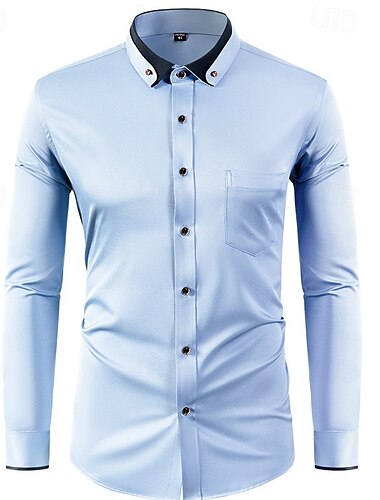 Homens Camisa Social Saia camisa de botão Bloco de cor Casamento Festa Preto Branco Vinho Vermelho Manga Longa Lapela Primavera & Outono Roupa Patchwork
