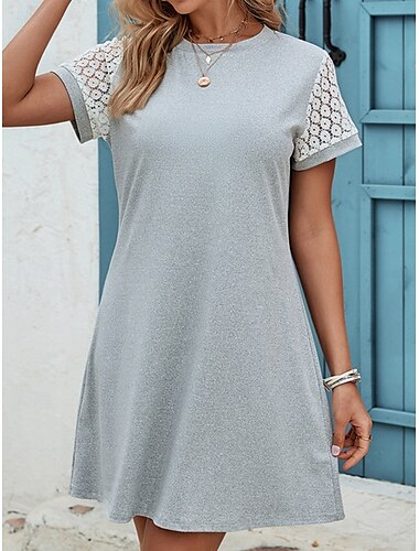  Femme Mini robe Robe en maille Robe casual Robe t-shirt Robe Trapèze mode basique Décontractées Vacances du quotidien Standard Plein Manche Courte Col Ras du Cou Gris Eté