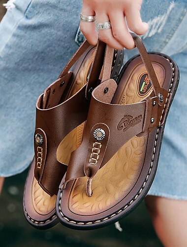  Zehenring-Sandalen aus Kunstleder für Herren – Flip-Flops im Vintage-Stil mit dekorativen Nieten für lässige Strandmode im Sommer