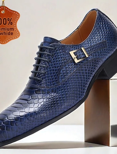  herenschoenen van premium runderleer met slangenhuidtextuur, vetersluiting en gespdetail, stijlvolle formele schoenen voor zaken, bruiloften en speciale gelegenheden