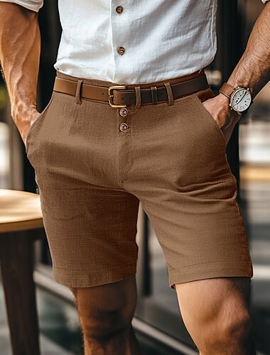  Herren Shorts Kurze Hosen Leinenshorts Kurze Hosen Knopf Tasche Gerade geschnitten Glatt Komfort Atmungsaktiv Kurz Geschäft Geschäftlich Schwarz Weiß