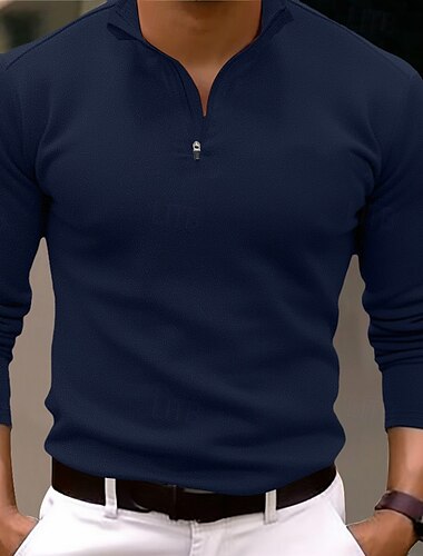  Pánské Polo na čtvrt zip Golfové polokošile Venkovní Ležérní Čtvrtletní zip Dlouhý rukáv Módní Moderní Pevná barva Pletený Jaro & podzim Standardní uložení Černá Bílá Námořnická modř Tmavě zelen