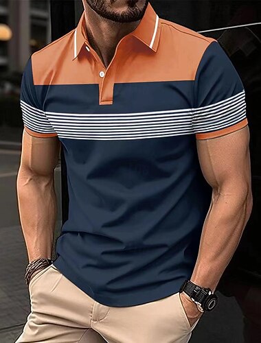  Miesten Business Polo Golfpaita liiketoiminta Kausaliteetti Kauluskäänne Classic Lyhythihainen Väripalikka Raita Tilkkutäkki Napit Kesä 봄 & Syksy Valkoinen Rubiini Oranssi Apila Khaki Harmaa Business