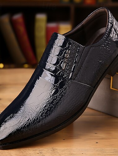  menns svarte krokodillemønster lakksko – elegante formelle slip-on sko for bryllup, forretninger og kveldsarrangementer