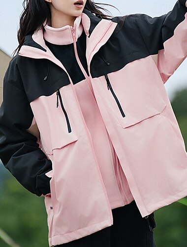  Women's Softshell Jacket Hiking Jacket Winter Outdoor Color Block Thermal Warm Windproof Water Resistant 3-in-1 Jacket Winter Jacket Fleece Jackets Traveling Black Ivory Pink Red Orange
