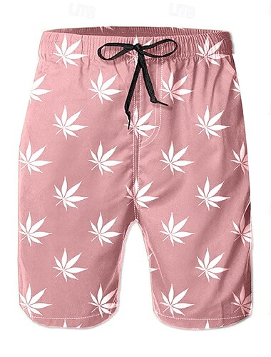  Herren Blatt Tropische Pflanzen Badeshorts Boardshorts Strandshorts Mittlere Taille Streetwear Hawaiianisch Lässig Täglich Ferien Tasche Kordelzug Elastischer Bund Designer Bekleidung