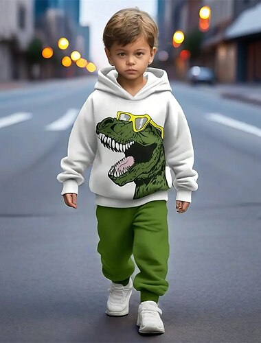  Jungen 3D Graphic Dinosaurier Set aus Kapuzenpullover und Jogginghose Sport-Outfit Trainingsanzüge Langarm Frühling Herbst Täglich Basic Brautkleider schlicht kinderkleidung 4-12 Jahre Mit Kapuze