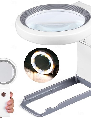  30x 10x Lupe mit Licht und Ständer, faltbare Handlupe, 18 LEDs, beleuchtete Lupe für Senioren mit Makuladegeneration, Lesen im Nahbereich