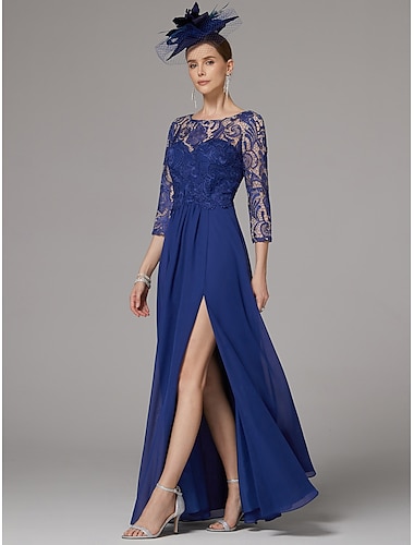  a-lijn jurk moeder van de bruid jurk elegante hoge split bateau hals vloer lengte chiffon 3/4 lengte mouw met kant applicaties 2025