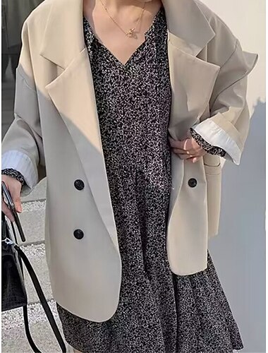  Women's Blazer Breathable Comfortable Patchwork Pocket Daily Modern Solid Color Work Casual Daily Regular Turndown Regular Fit Long Sleeve Outerwear Black Ivory Brown Fall Winter