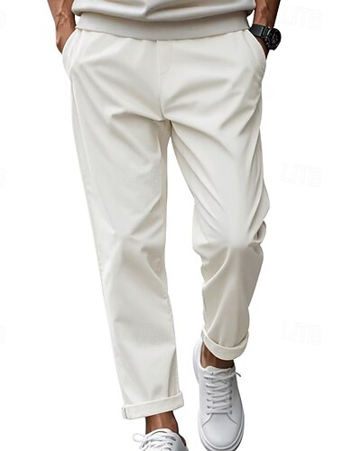  Hombre Pantalones pantalones de traje Pantalones de traje Correa Bolsillo Cintura elástica Plano Comodidad resistente a las arrugas Longitud total Negocio Fiesta Boda Moda Básico Blanco Azul Marino