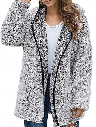  Dame Vinterfrakk Vinterjakke Fleece-jakke utendørs Gate Daglig Høst Vinter Normal Frakk Normal Hold Varm Pustende Moderne Stilfull Jakker Langermet Helfarge size~~POS=HEADCOMP Svart lysegrå Grå
