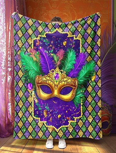 Manta de carnaval, diseño vibrante y festivo, perfecta para agregar un toque alegre a su espacio, tela suave y acogedora para máxima comodidad, ideal para mantas de sofá, cubrecamas o viajes, liviana