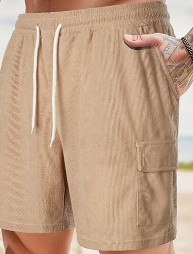  Herr Cargo-shorts Casual shorts Manchester Shorts Snörning Elastisk midja Flera fickor Slät Komfort Mjuk Fullängd Utomhus Dagligen Helgdag Sport Mode Svart Armégrön