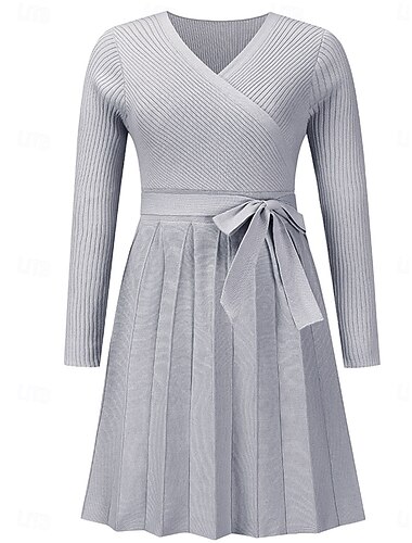  Damen Midikleid strickkleid A Linie Kleid Elegant Stilvoll Brautkleider schlicht Urlaub Täglich Regular Fit Glatt Ärmellos V Ausschnitt Schwarz Grau Herbst Winter