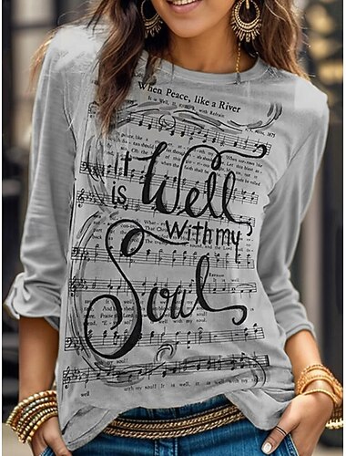  T-shirt Femme Col Rond Manches Longues Tunique Flocon de Neige Moderne Décontracté Tops Réguliers Imprimé Quotidien Week-end Bleu Kaki Gris Automne Hiver