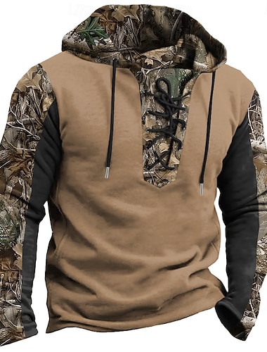  Hombre camuflaje Color Camuflaje Sudaderas Sudadera Sudadera con capucha Con Capucha Moda Impresión 3D Negro Marrón Correa Otoño Invierno Diseñador