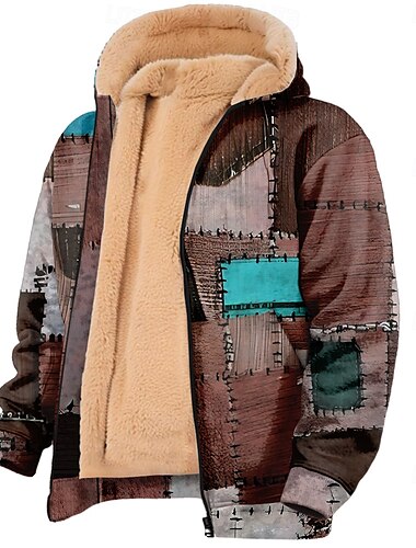  Herren Schottenstoff Kariert Vlies Hoodie Sweatshirt Kapuze Hoodie Sweatshirt Kapuze Sweatshirt mit Kapuze Rundhalsausschnitt Einfach 3D-Druck Strassenmode Blau Braun Reißverschluss Herbst Winter