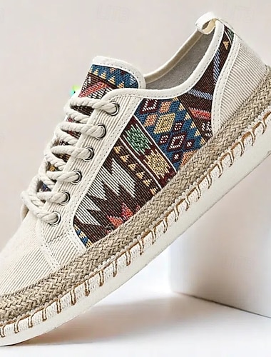  heren casual canvas sneakers met tribal print en jute touwzool – comfortabele dagelijkse schoenen